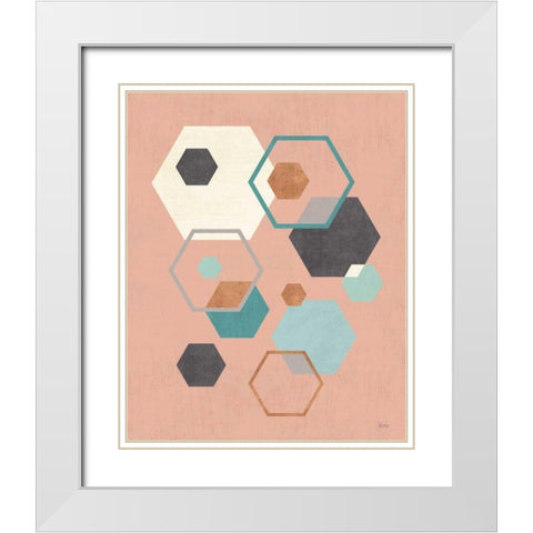 Abstract Geo III Pink White Modern Wood Framed Art Print with Double Matting by Charron, Veronique