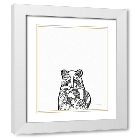 Forest Friends II Black and White Raccoon White Modern Wood Framed Art Print with Double Matting by DeNeige, Elyse