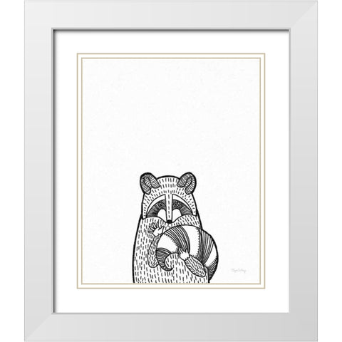 Forest Friends II Black and White Raccoon White Modern Wood Framed Art Print with Double Matting by DeNeige, Elyse
