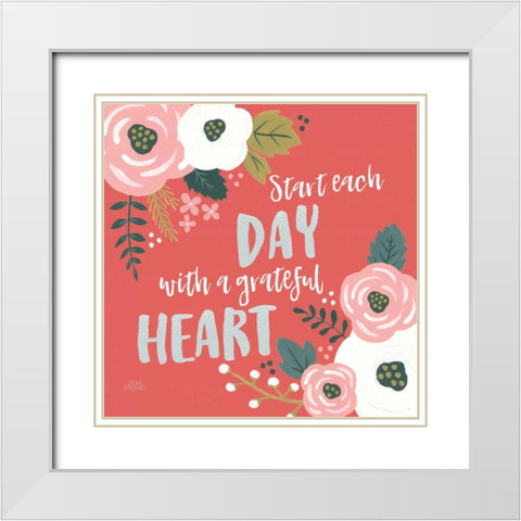 Wildflower Daydreams VII Grateful Heart White Modern Wood Framed Art Print with Double Matting by Marshall, Laura