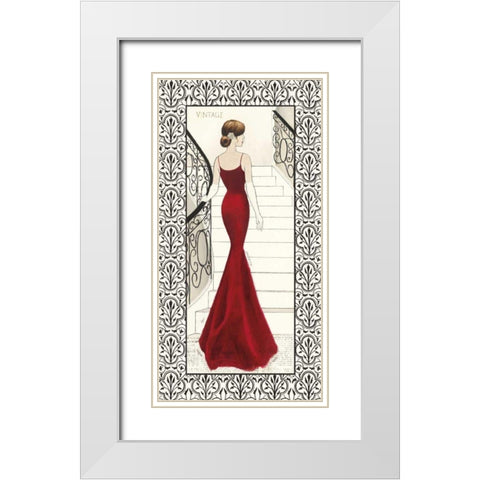 La Belle Rouge with Floral Cartouche Border White Modern Wood Framed Art Print with Double Matting by Adams, Emily