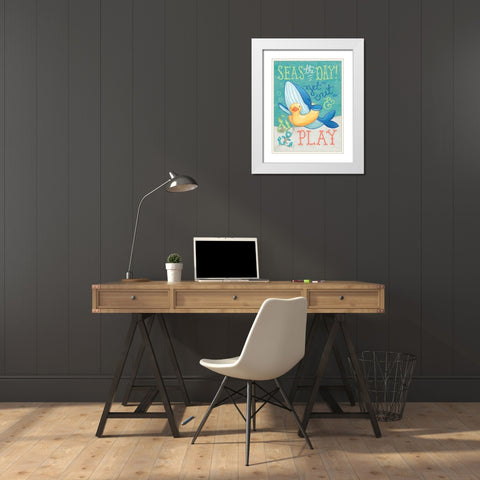 Ocean Friends V White Modern Wood Framed Art Print with Double Matting by Urban, Mary