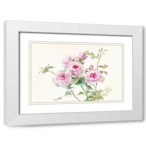 Sweet Roses on White Green White Modern Wood Framed Art Print with Double Matting by Nai, Danhui