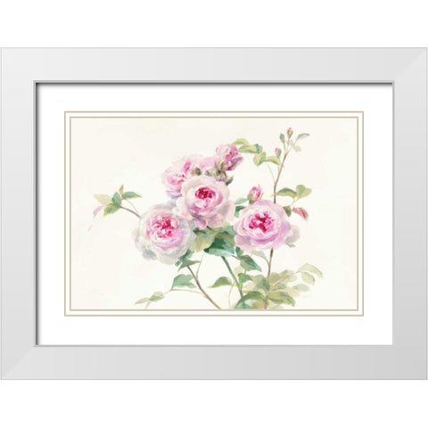 Sweet Roses on White Green White Modern Wood Framed Art Print with Double Matting by Nai, Danhui