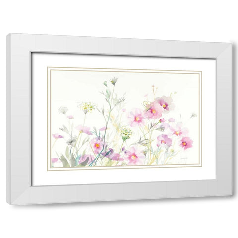 Queen Annes Lace and Cosmos on White White Modern Wood Framed Art Print with Double Matting by Nai, Danhui