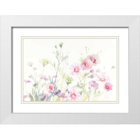 Queen Annes Lace and Cosmos on White White Modern Wood Framed Art Print with Double Matting by Nai, Danhui