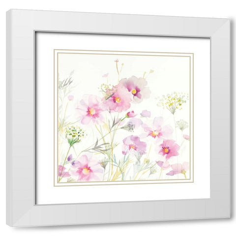 Queen Annes Lace and Cosmos on White II White Modern Wood Framed Art Print with Double Matting by Nai, Danhui