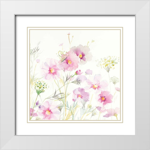 Queen Annes Lace and Cosmos on White II White Modern Wood Framed Art Print with Double Matting by Nai, Danhui