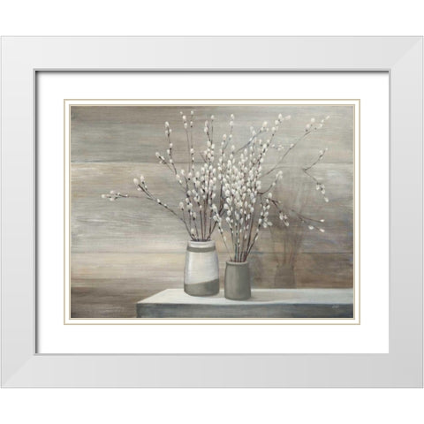 Pussy Willow Still Life Gray Pots White Modern Wood Framed Art Print with Double Matting by Purinton, Julia