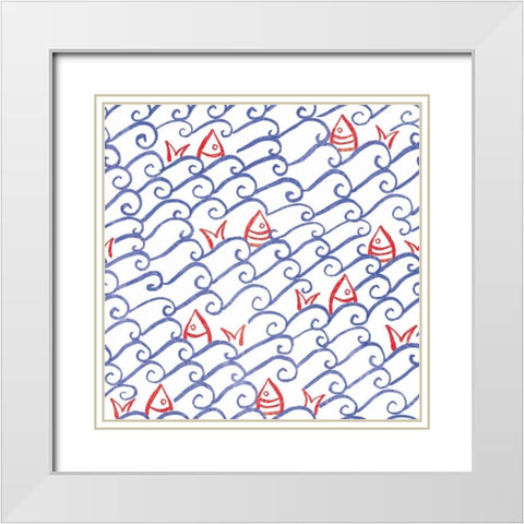 Coastal Birds Pattern VA White Modern Wood Framed Art Print with Double Matting by Zaman, Farida
