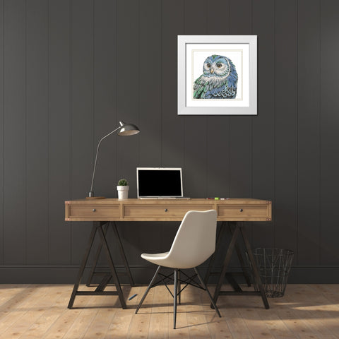 Beautiful Owls I Peacock Crop White Modern Wood Framed Art Print with Double Matting by Brissonnet, Daphne