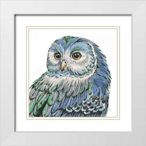 Beautiful Owls I Peacock Crop White Modern Wood Framed Art Print with Double Matting by Brissonnet, Daphne