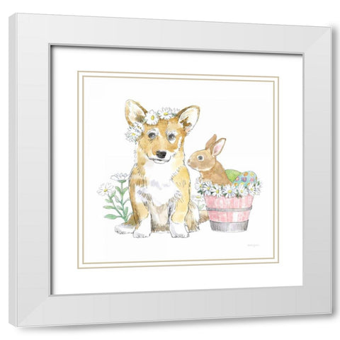 Easter Pups I White Modern Wood Framed Art Print with Double Matting by Grove, Beth