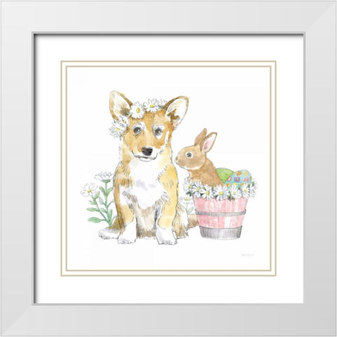 Easter Pups I White Modern Wood Framed Art Print with Double Matting by Grove, Beth