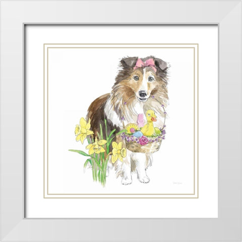 Easter Pups II White Modern Wood Framed Art Print with Double Matting by Grove, Beth