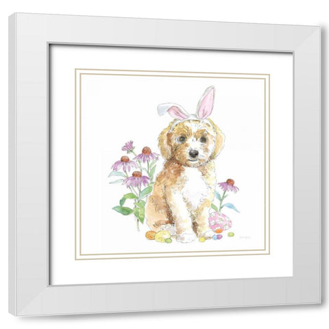 Easter Pups IV White Modern Wood Framed Art Print with Double Matting by Grove, Beth