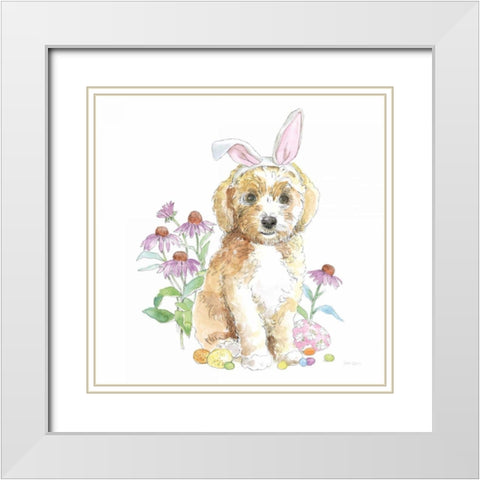 Easter Pups IV White Modern Wood Framed Art Print with Double Matting by Grove, Beth