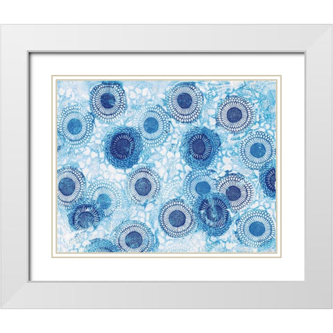 Pinto and Buffalo Flowers Blue White Modern Wood Framed Art Print with Double Matting by Day, Kellie