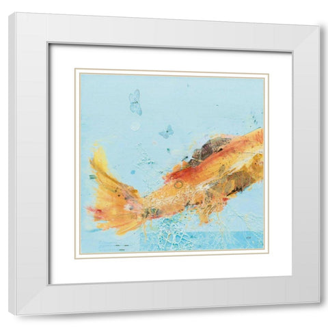 Fish in the Sea I Aqua White Modern Wood Framed Art Print with Double Matting by Day, Kellie