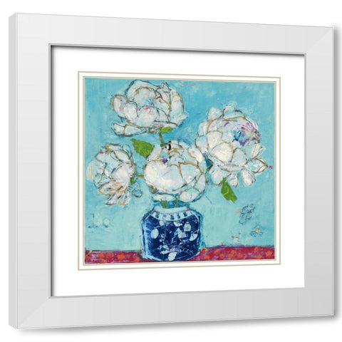 Vase of Peonies Aqua White Modern Wood Framed Art Print with Double Matting by Day, Kellie