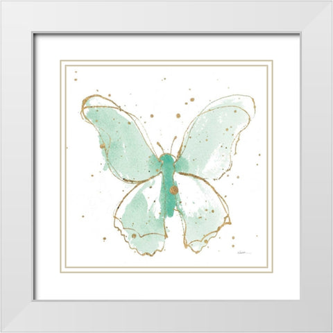 Gilded Butterflies II Mint White Modern Wood Framed Art Print with Double Matting by Novak, Shirley