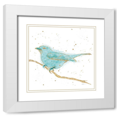 Gilded Bird I Teal White Modern Wood Framed Art Print with Double Matting by Novak, Shirley