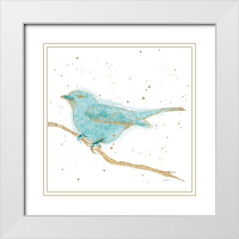 Gilded Bird I Teal White Modern Wood Framed Art Print with Double Matting by Novak, Shirley