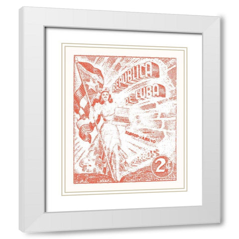 Cuba Stamp XXI Bright White Modern Wood Framed Art Print with Double Matting by Wild Apple Portfolio