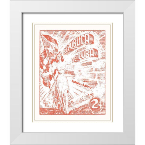 Cuba Stamp XXI Bright White Modern Wood Framed Art Print with Double Matting by Wild Apple Portfolio