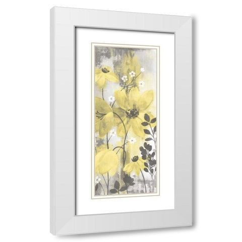 Floral Symphony Yellow Gray Crop II White Modern Wood Framed Art Print with Double Matting by Vassileva, Silvia