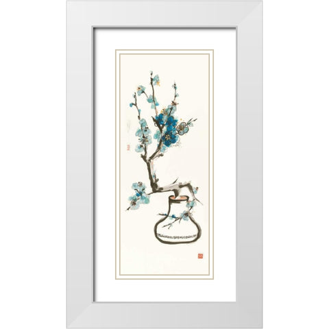 Blue Blossom White Modern Wood Framed Art Print with Double Matting by Paschke, Chris