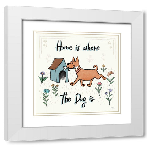 Dogs in the Garden V White Modern Wood Framed Art Print with Double Matting by Penner, Janelle