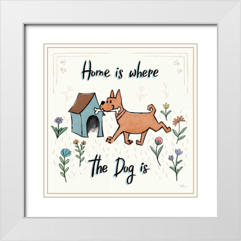 Dogs in the Garden V White Modern Wood Framed Art Print with Double Matting by Penner, Janelle