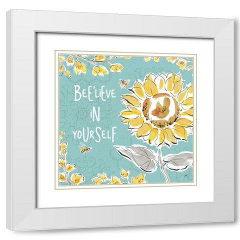 Bee Happy V White Modern Wood Framed Art Print with Double Matting by Brissonnet, Daphne