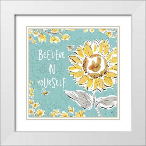 Bee Happy V White Modern Wood Framed Art Print with Double Matting by Brissonnet, Daphne