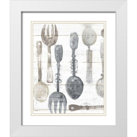 Spoons and Forks II Neutral White Modern Wood Framed Art Print with Double Matting by Hristova, Albena