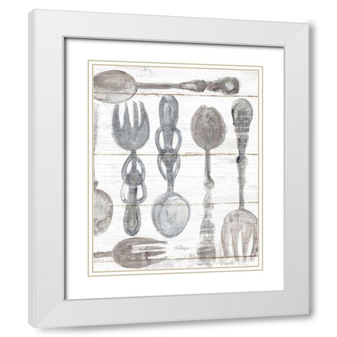 Spoons and Forks III Neutral White Modern Wood Framed Art Print with Double Matting by Hristova, Albena