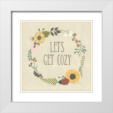 Autumn Garden Lets Get Cozy White Modern Wood Framed Art Print with Double Matting by Marshall, Laura