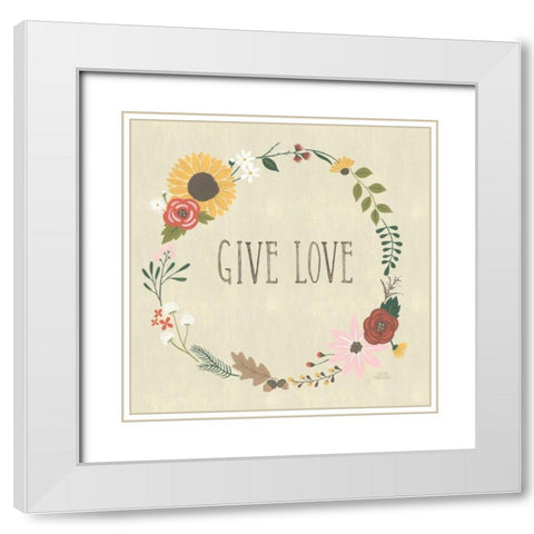 Autumn Garden Give Love White Modern Wood Framed Art Print with Double Matting by Marshall, Laura