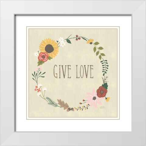 Autumn Garden Give Love White Modern Wood Framed Art Print with Double Matting by Marshall, Laura