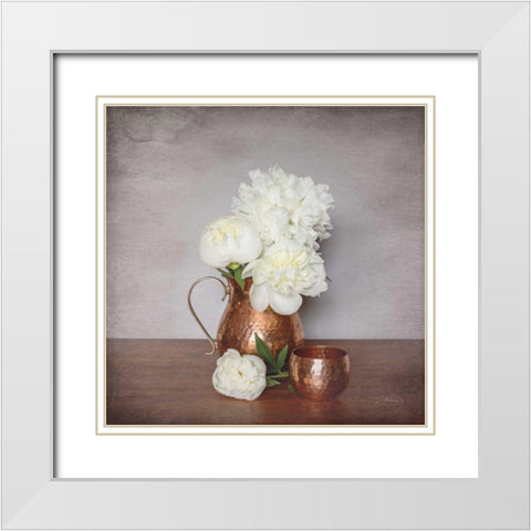 Vintage Peony Dreams I White Modern Wood Framed Art Print with Double Matting by Bradley, Felicity