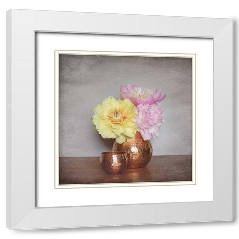 Vintage Peony Dreams II White Modern Wood Framed Art Print with Double Matting by Bradley, Felicity