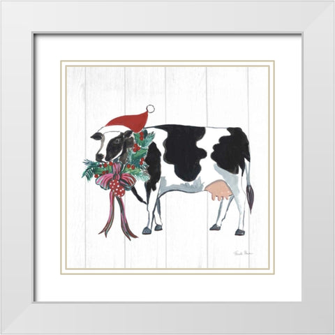 Holiday Farm Animals IV White Modern Wood Framed Art Print with Double Matting by Zaman, Farida