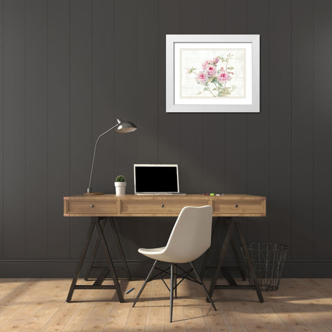 Sweet Roses on Wood White Modern Wood Framed Art Print with Double Matting by Nai, Danhui