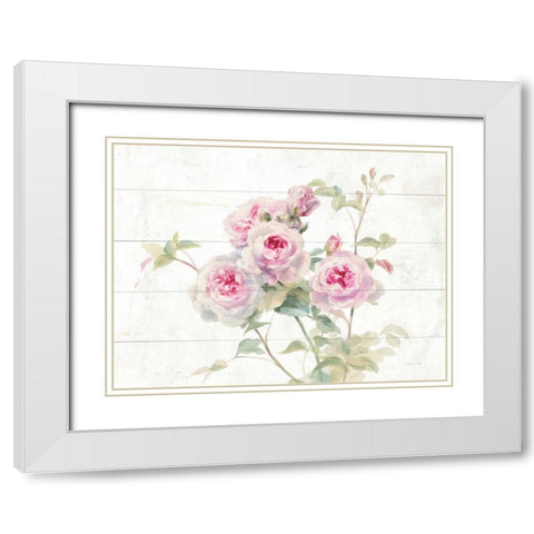 Sweet Roses on Wood White Modern Wood Framed Art Print with Double Matting by Nai, Danhui