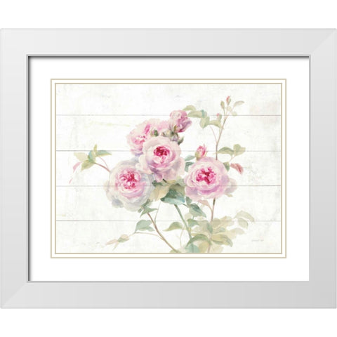 Sweet Roses on Wood White Modern Wood Framed Art Print with Double Matting by Nai, Danhui