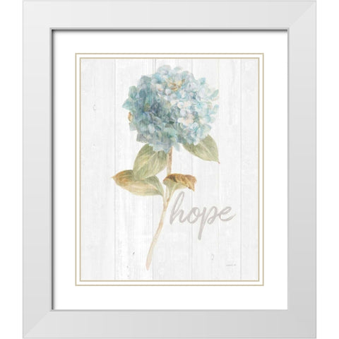 Garden Hydrangea on Wood Hope White Modern Wood Framed Art Print with Double Matting by Nai, Danhui