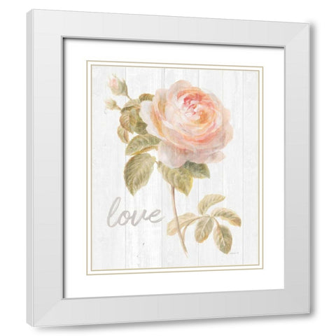 Garden Rose on Wood Love White Modern Wood Framed Art Print with Double Matting by Nai, Danhui