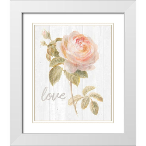 Garden Rose on Wood Love White Modern Wood Framed Art Print with Double Matting by Nai, Danhui