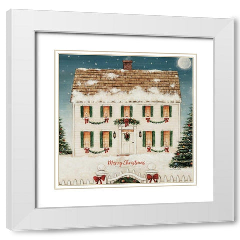 Merry Lil House Sq Merry Christmas White Modern Wood Framed Art Print with Double Matting by Brown, David Carter